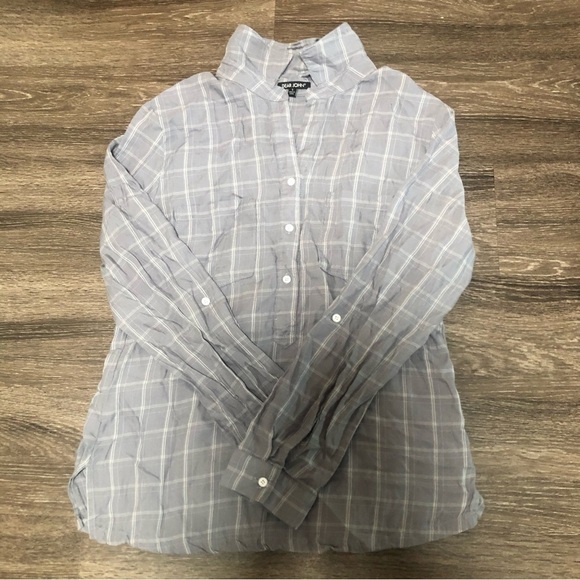 Dear John Tops - Dear John Light Blue/Gray Plaid Button Down Tunic Shirt - 100% Lyocell - Size S
